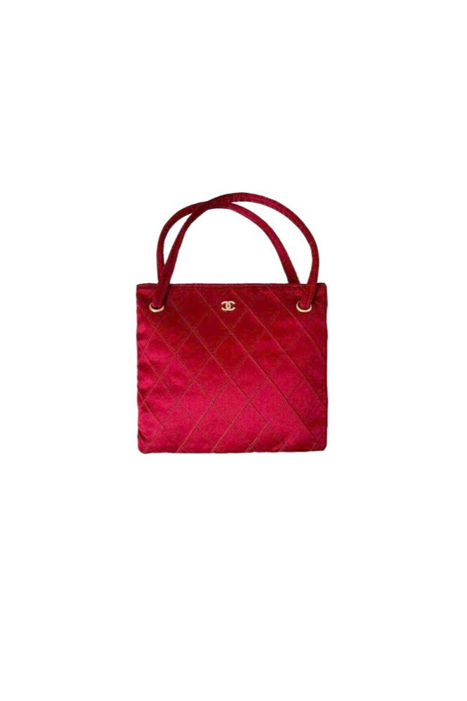 CHANEL RED SATIN MINI TOTE BAG