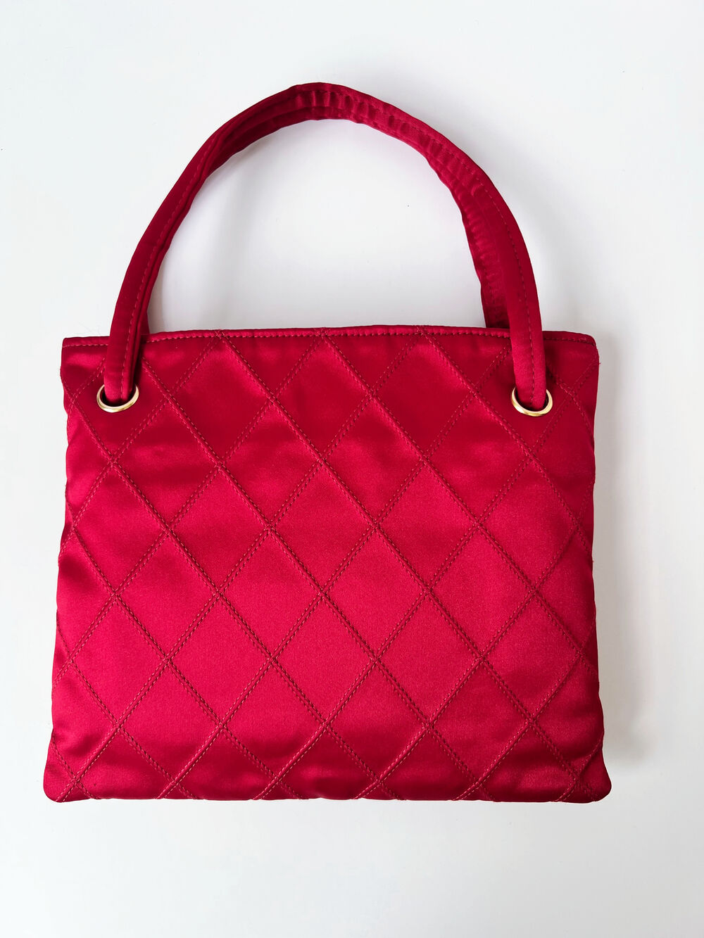 CHANEL RED SATIN MINI TOTE BAG