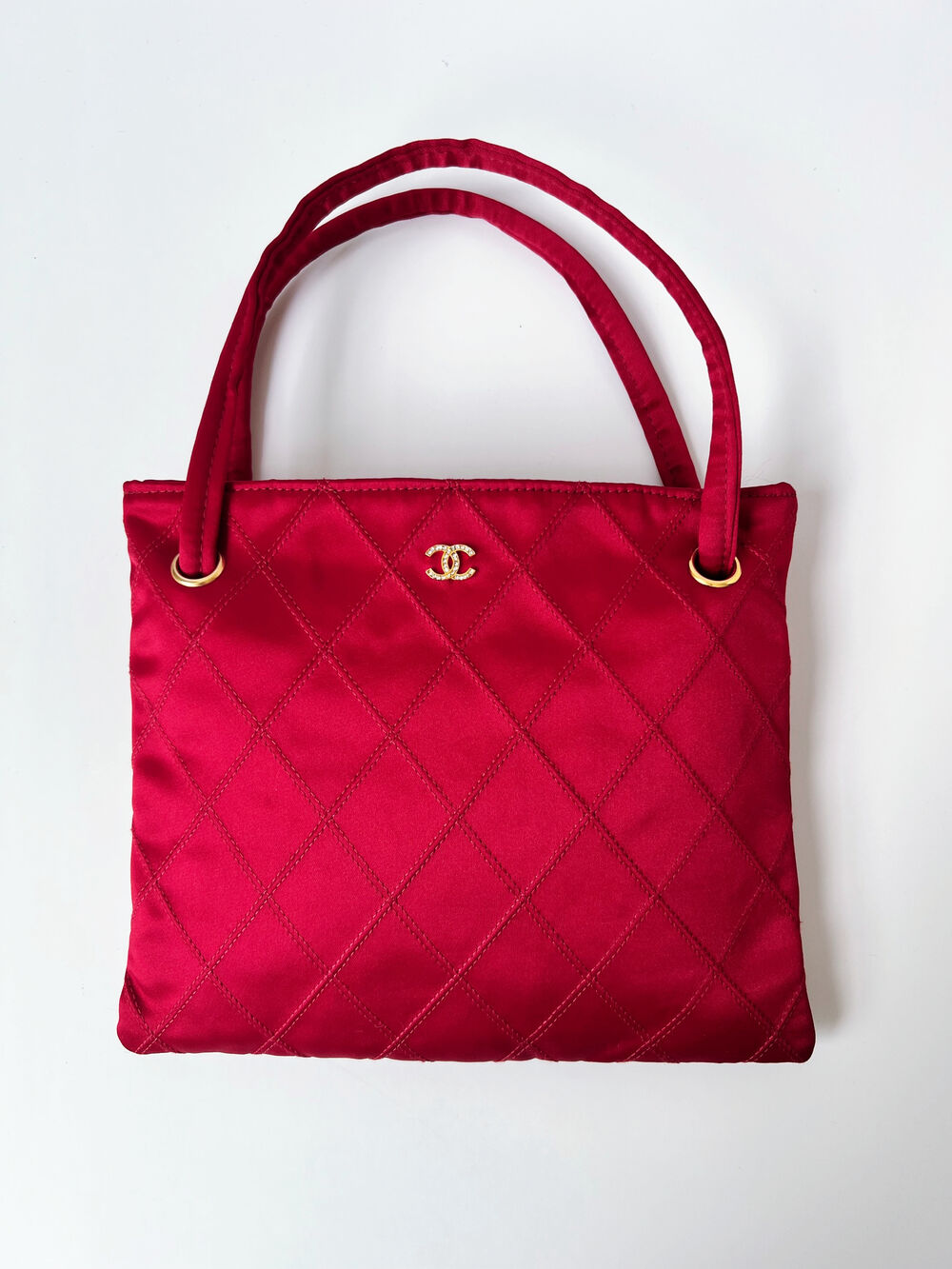 CHANEL RED SATIN MINI TOTE BAG