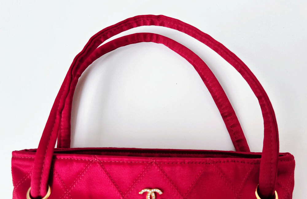 CHANEL RED SATIN MINI TOTE BAG