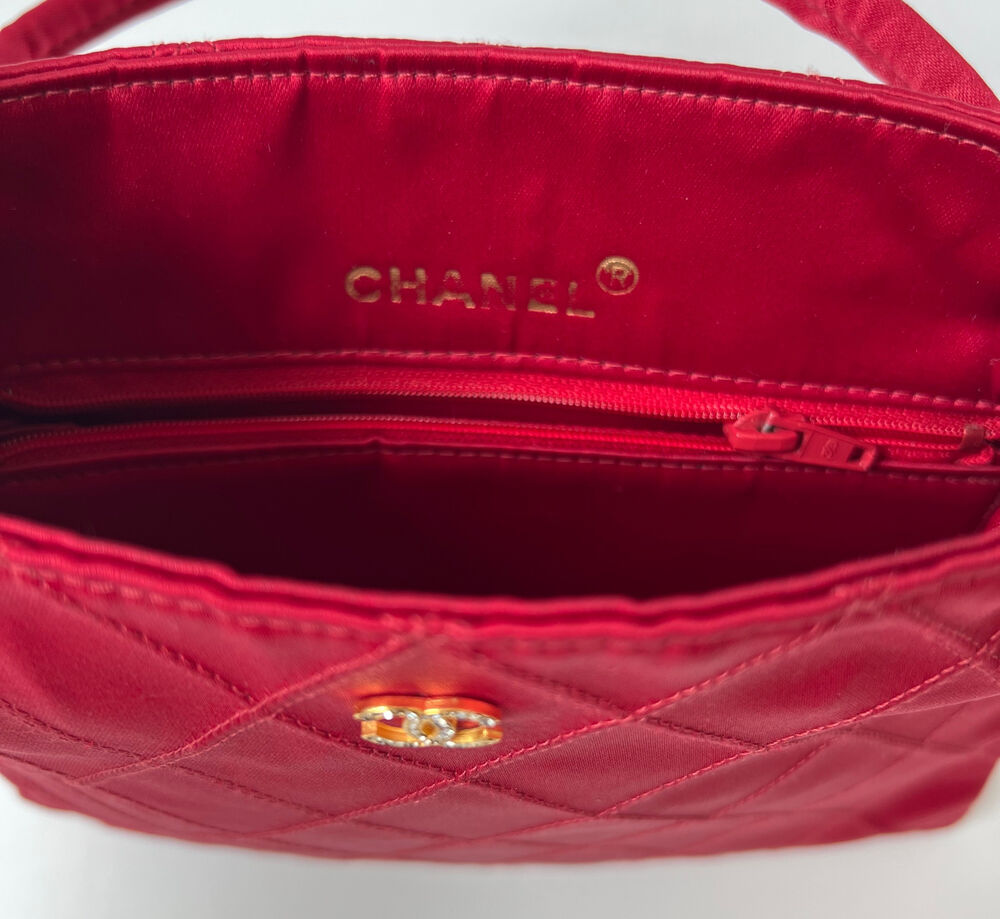 CHANEL RED SATIN MINI TOTE BAG