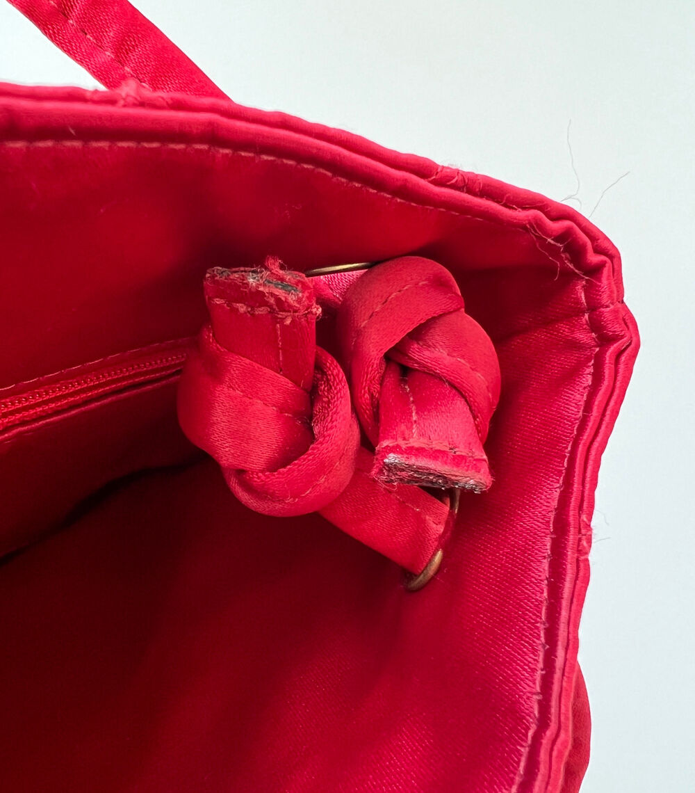 CHANEL RED SATIN MINI TOTE BAG