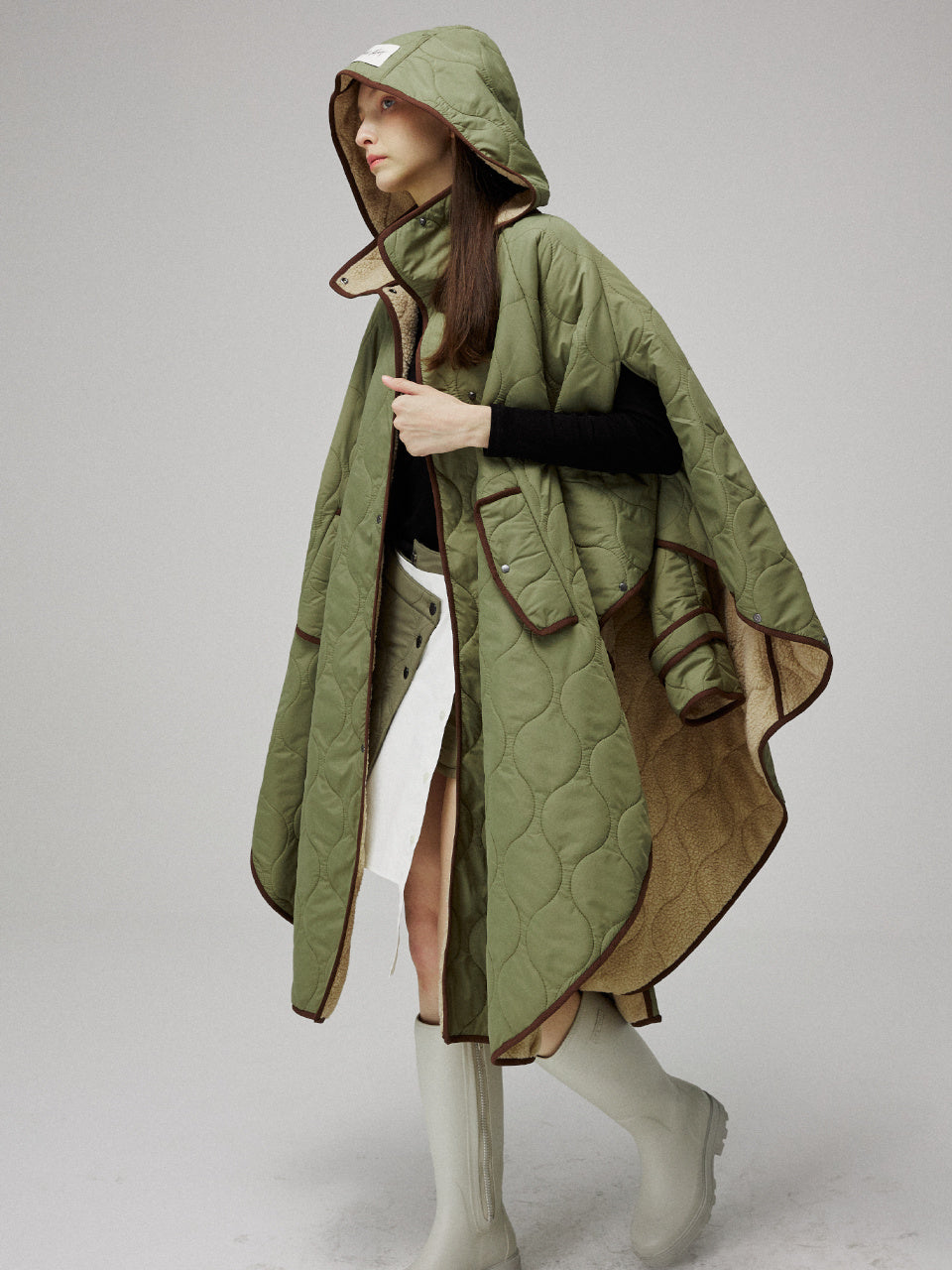 MMAM QUILTING CAPE HOODED COAT