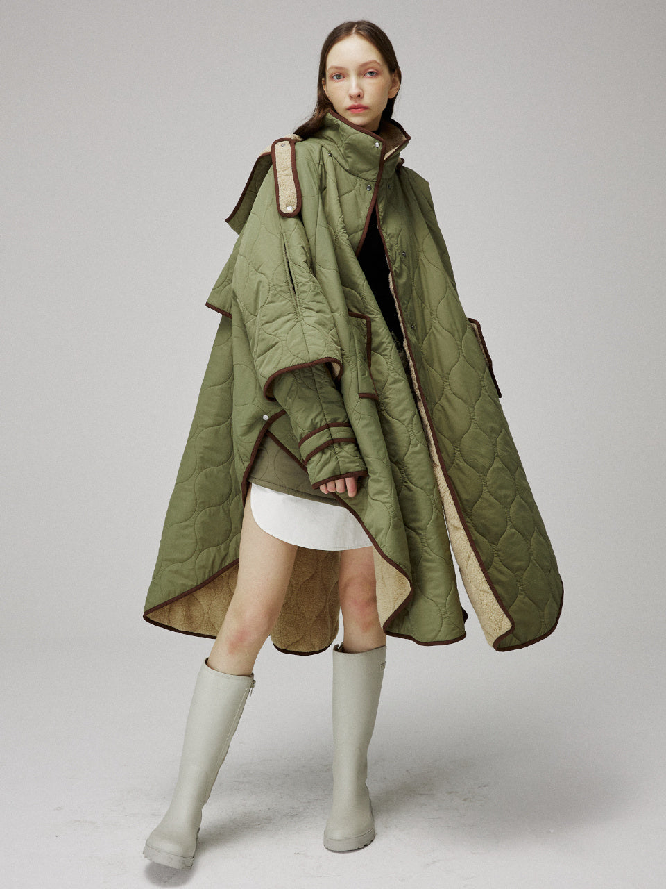 MMAM QUILTING CAPE HOODED COAT