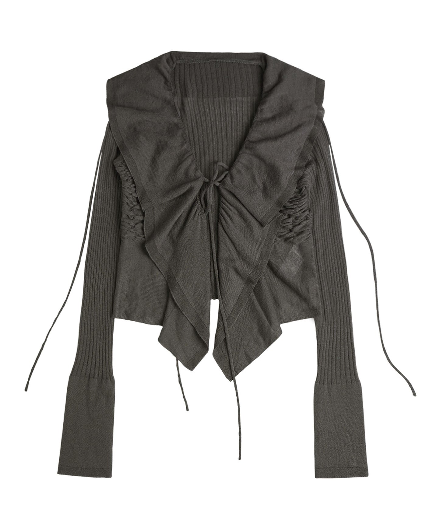 OJOS RUFFLED DRAPE ANGORA CARDIGAN CHARCOAL