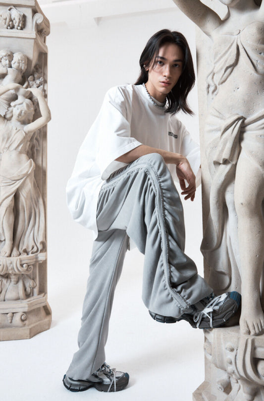 PEOPLE OF THE WORLD SHIRRING WIDE BANDED PANTS GRAY