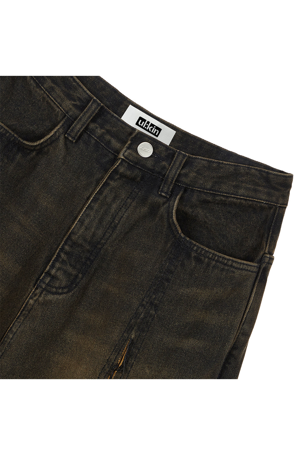 UL:KIN CROSS RAW EDGE DENIM PANTS BLACK