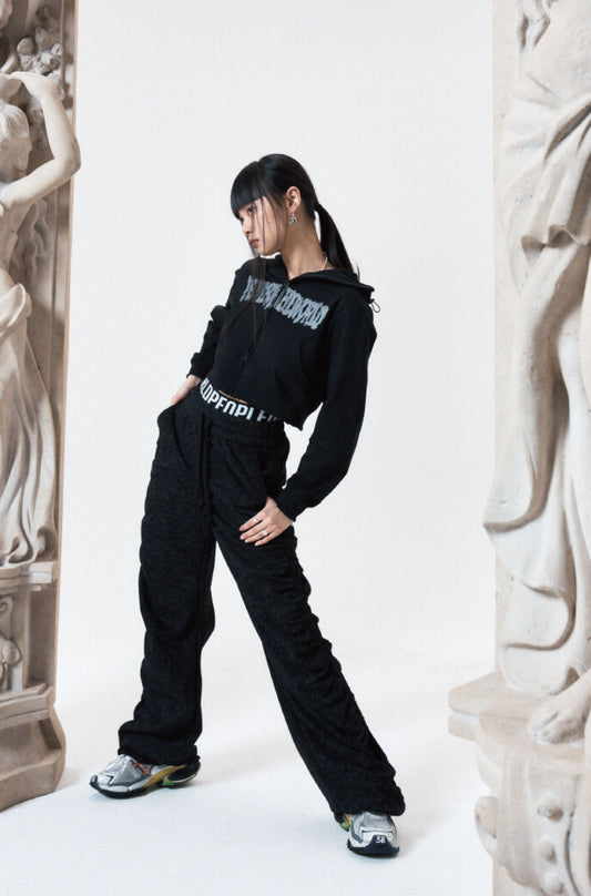 PEOPLE OF THE WORLD SHIRRING WIDE BANDED PANTS BLACK