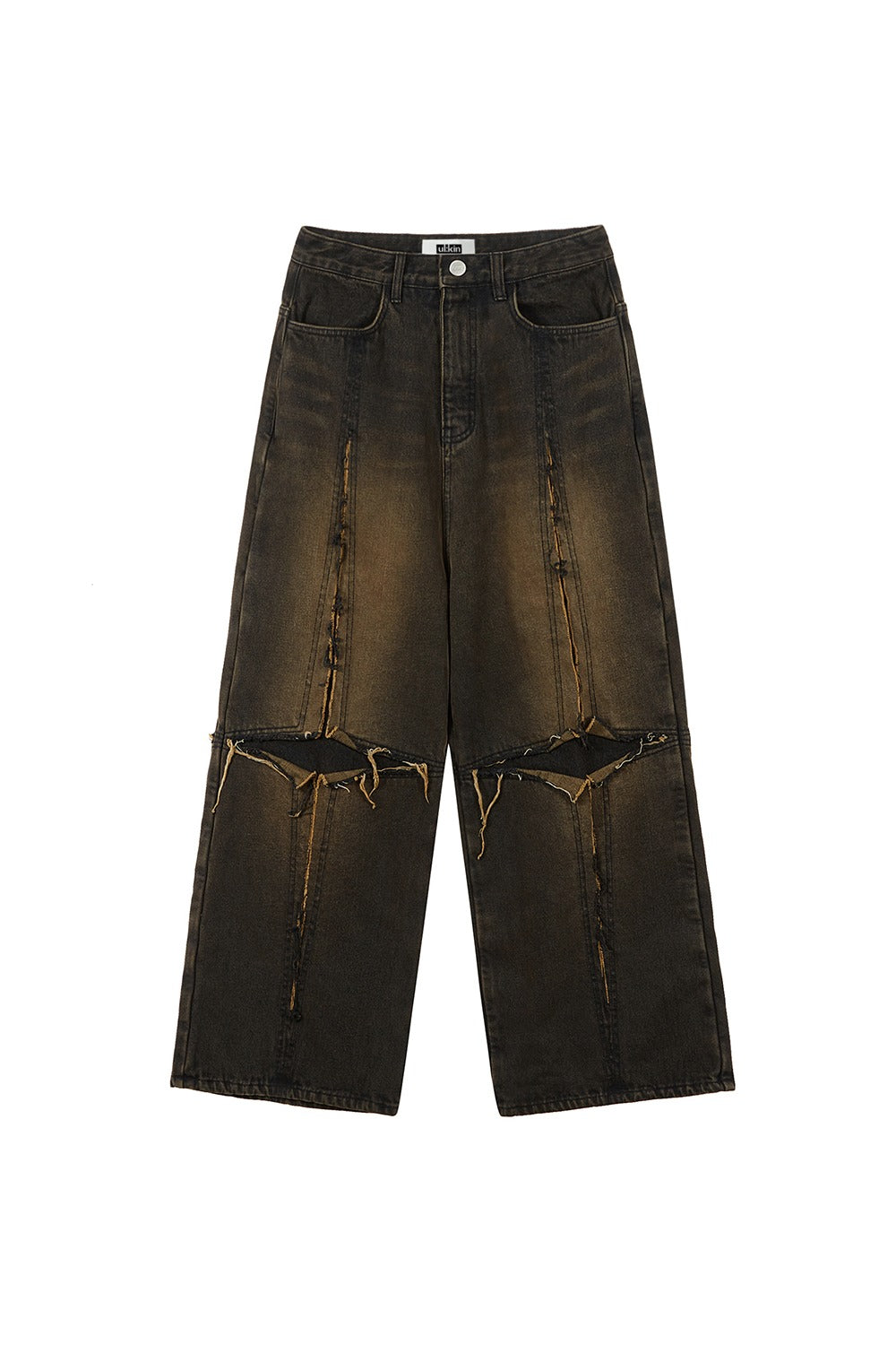 UL:KIN CROSS RAW EDGE DENIM PANTS BLACK