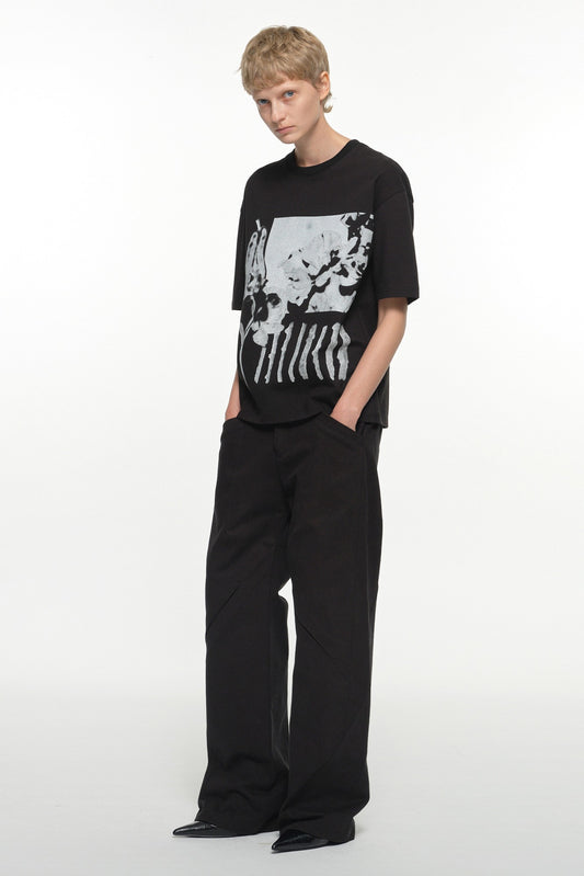 NACHE SEAM LINE COTTON PANTS BLACK