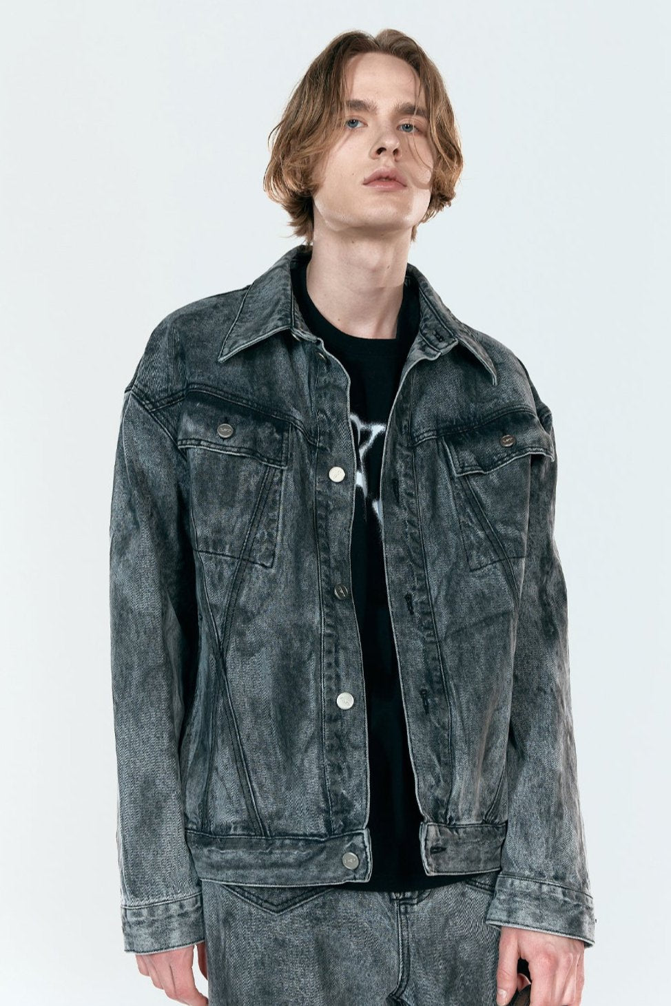 UL:KIN DIRTY WASHED COTTON JACKET DUSTY BLACK