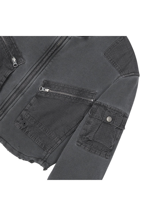 UL:KIN COTTON ZIP-UP CARGO JACKET CHARCOAL