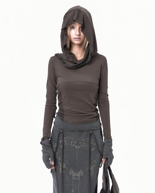 OJOS MUFFLER HOODIE LONG SLEEVE CHARCOAL