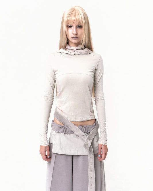 OJOS MUFFLER HOODIE LONG SLEEVE BEIGE