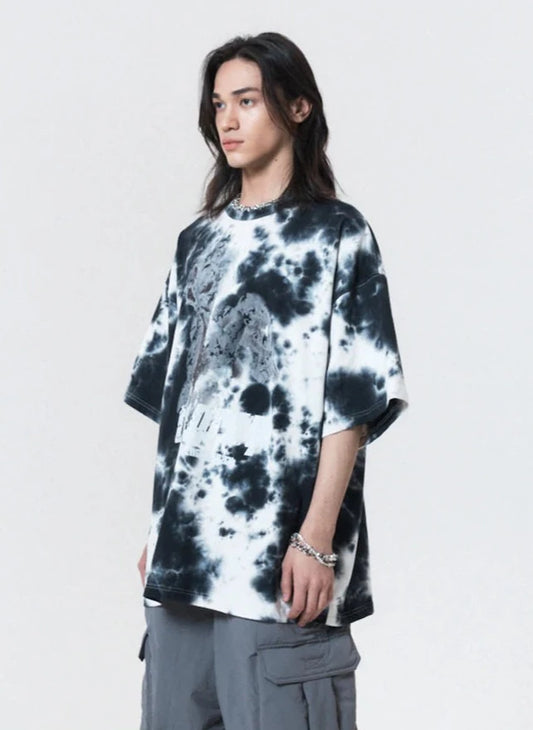 PEOPLE OF THE WORLD TIE - DYE OVERFIT T SHIRT BLACK