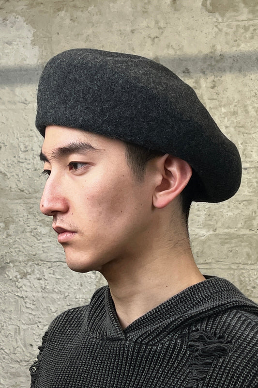 WOOLEN BERET HAT CHARCOAL