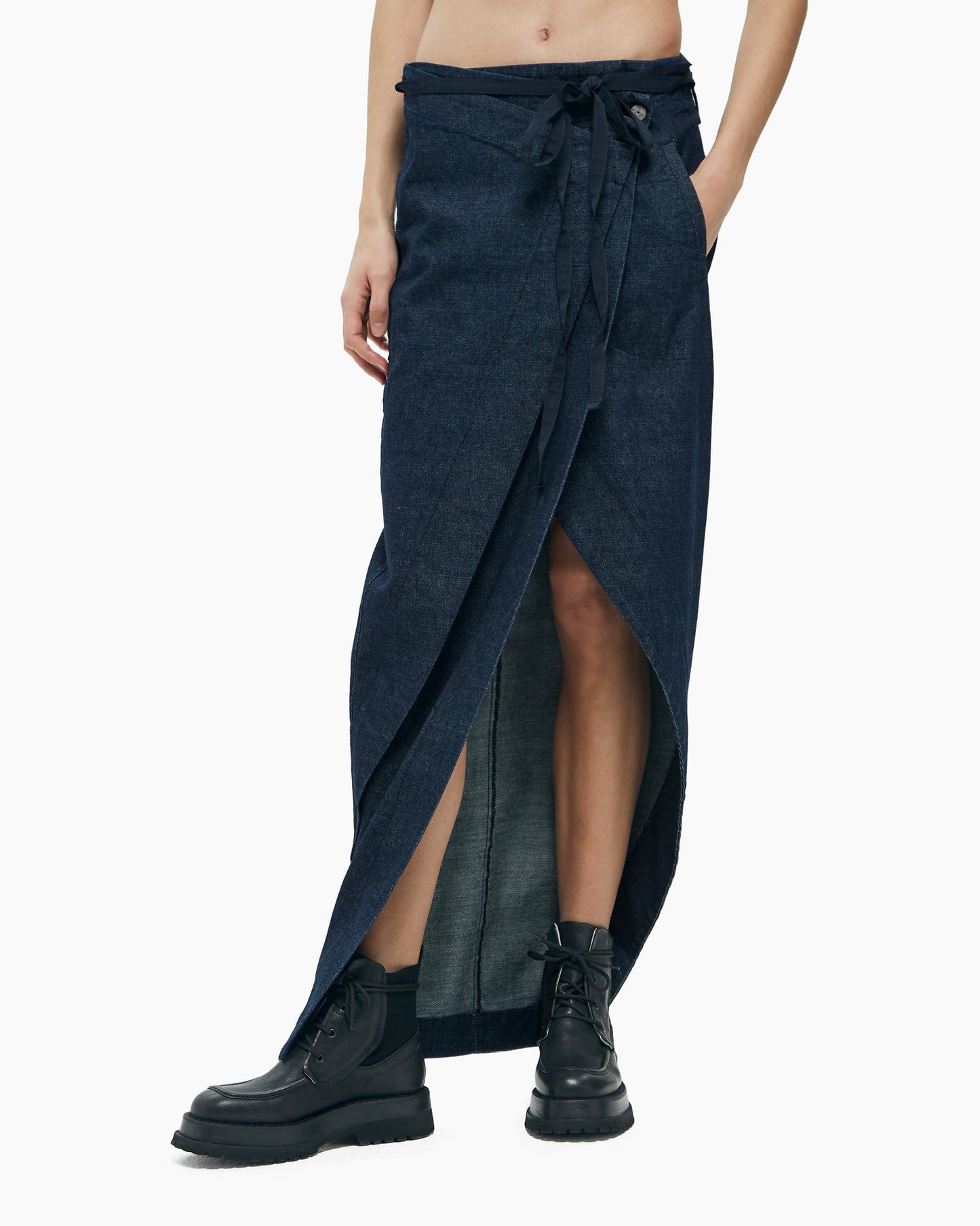 MALLONI LONG ASYMMETRIC DENIM SKIRT