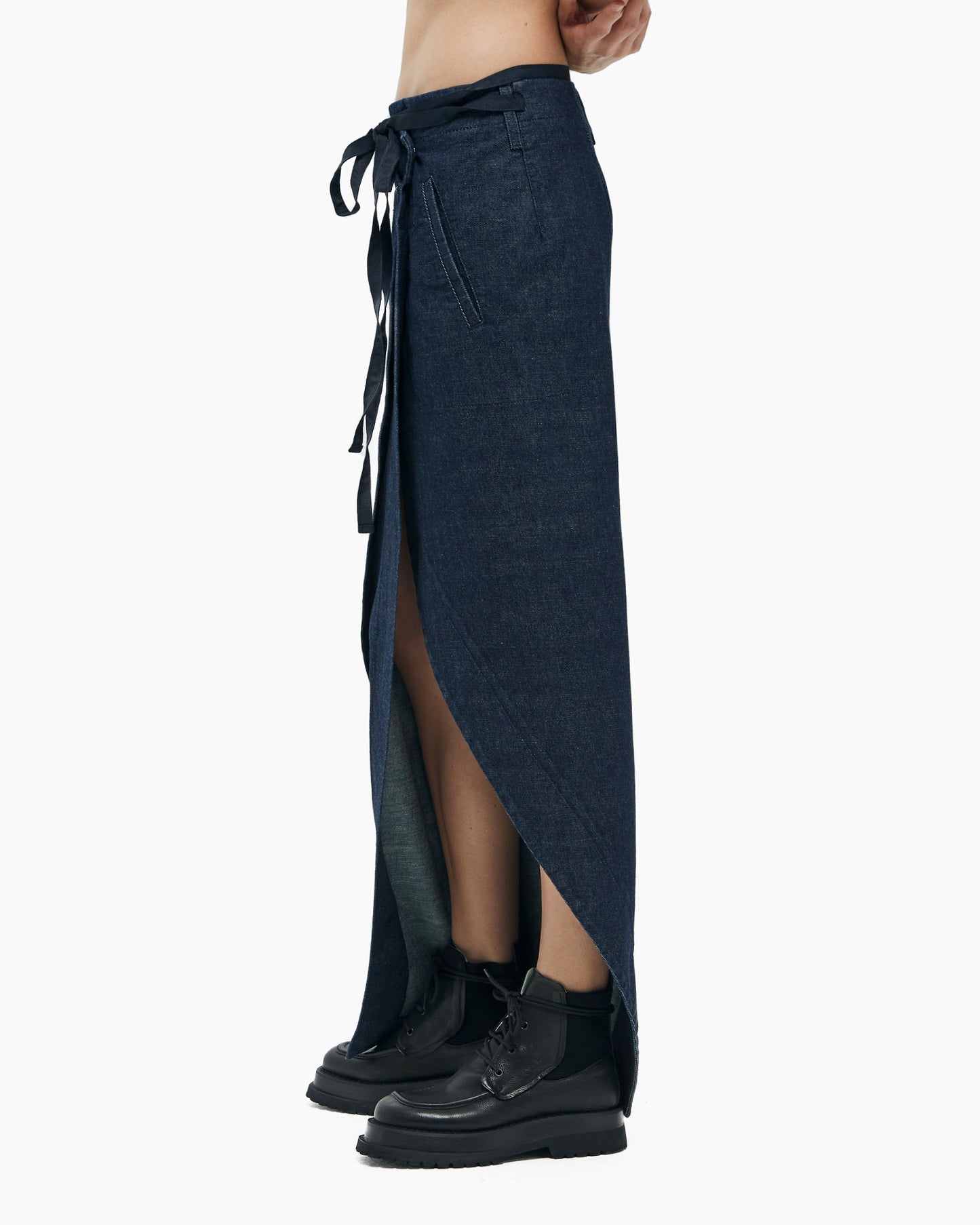 MALLONI LONG ASYMMETRIC DENIM SKIRT