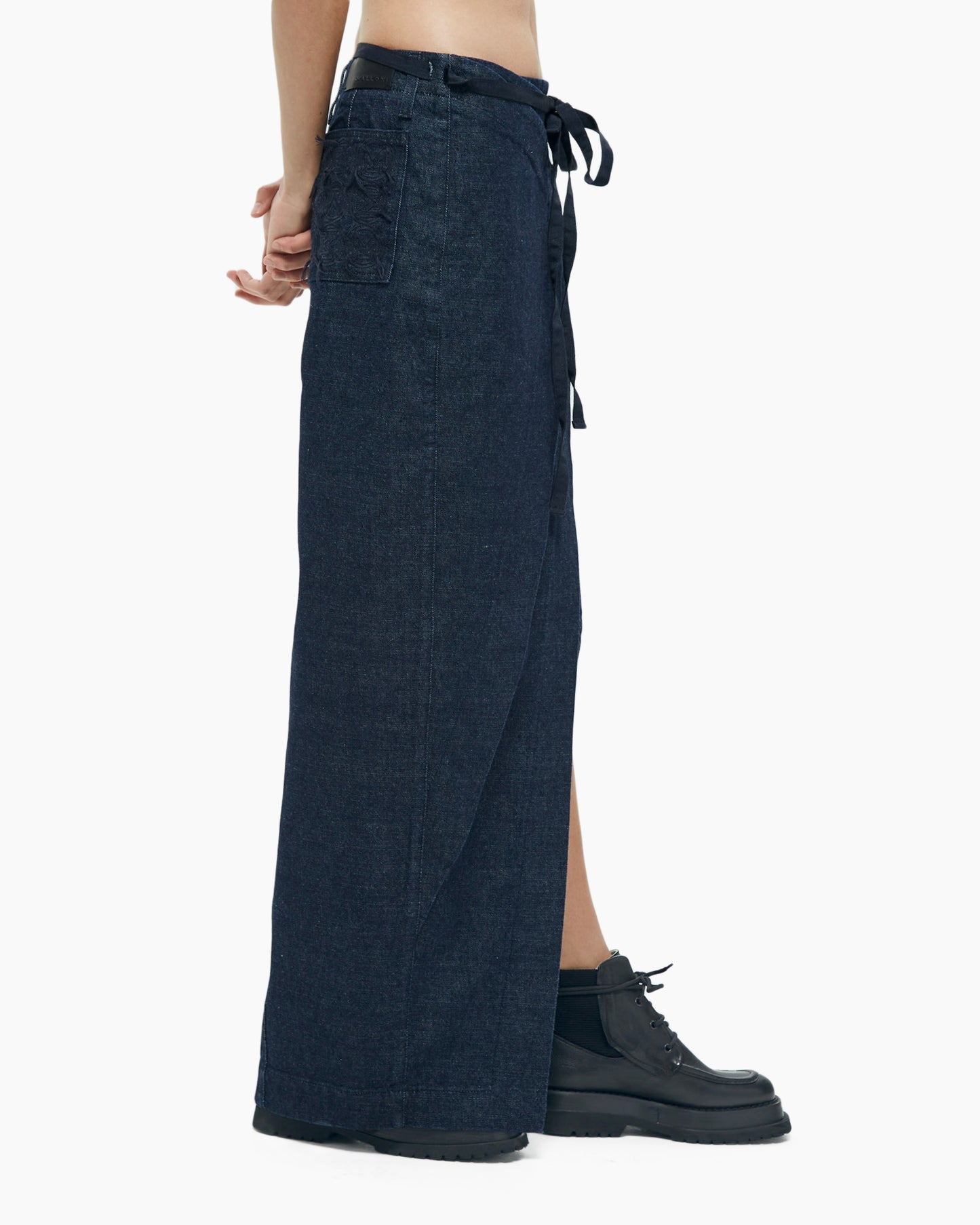 MALLONI LONG ASYMMETRIC DENIM SKIRT