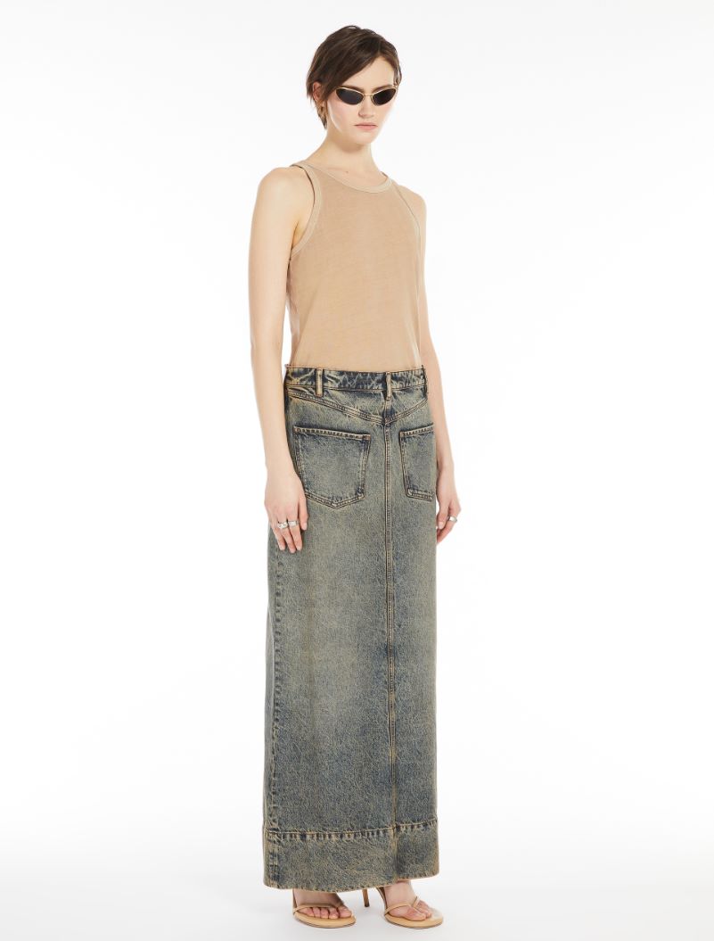 SPORTMAX LONG SKIRT IN WORN DENIM