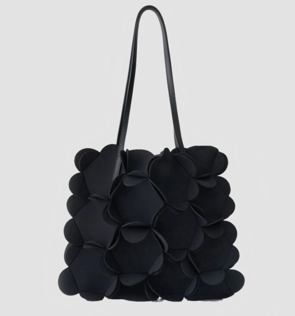 PEOPLE OF THE WORLD NEOPRENE FLOWER SHOULDER BAG BLACK