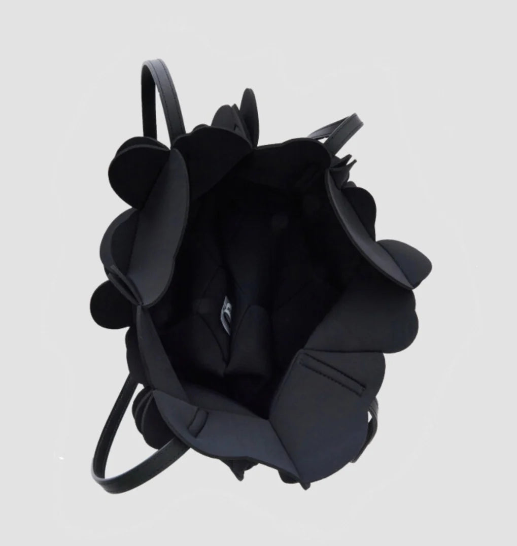 PEOPLE OF THE WORLD NEOPRENE FLOWER SHOULDER BAG BLACK