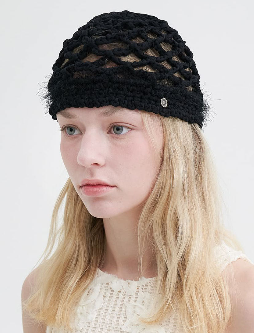 BROWN HAT CHIFFON WEAVING BEANIE