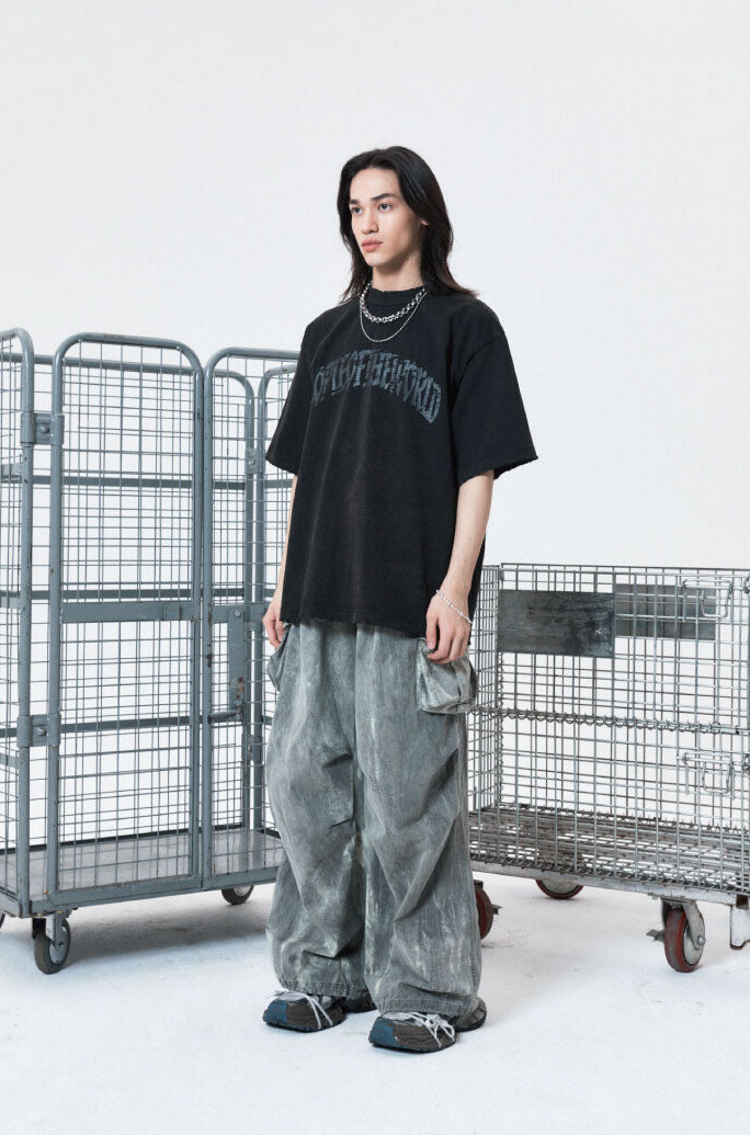 PEOPLE OF THE WORLD TIE - DYE WIDE JOGGER PANTS GREY