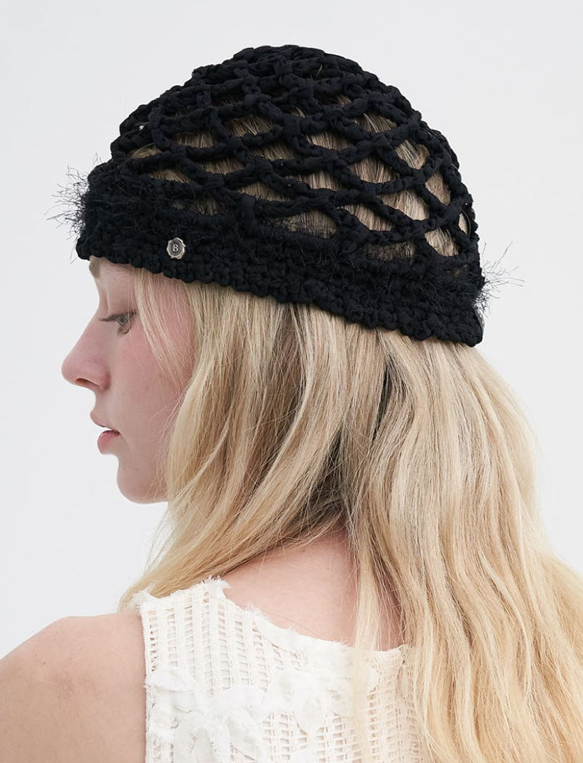 BROWN HAT CHIFFON WEAVING BEANIE