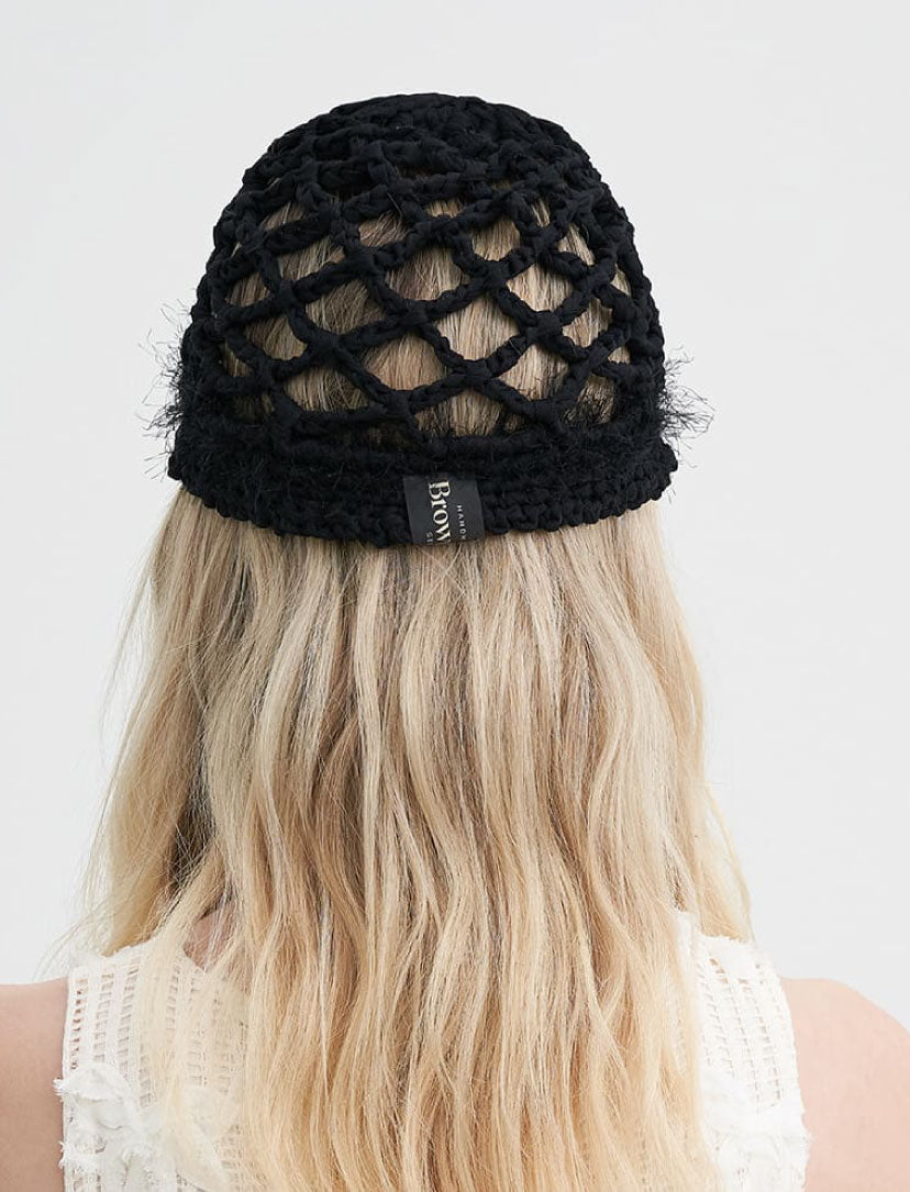 BROWN HAT CHIFFON WEAVING BEANIE