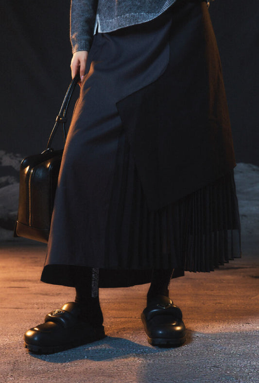 PEOPLE OF THE WORLD HERRINGBONE COMBO PLEATED SKIRT