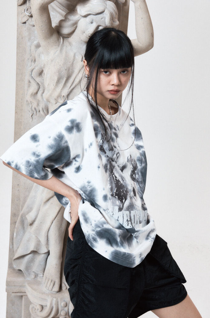 PEOPLE OF THE WORLD TIE - DYE OVERFIT T SHIRT GREY