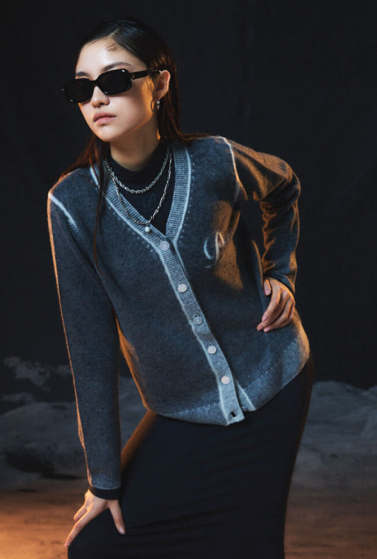 PEOPLE OF THE WORLD PURE CASHMERE 100 LUNA CARDIGAN CHARCOAL