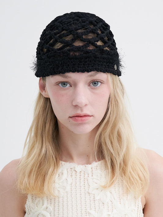 BROWN HAT CHIFFON WEAVING BEANIE