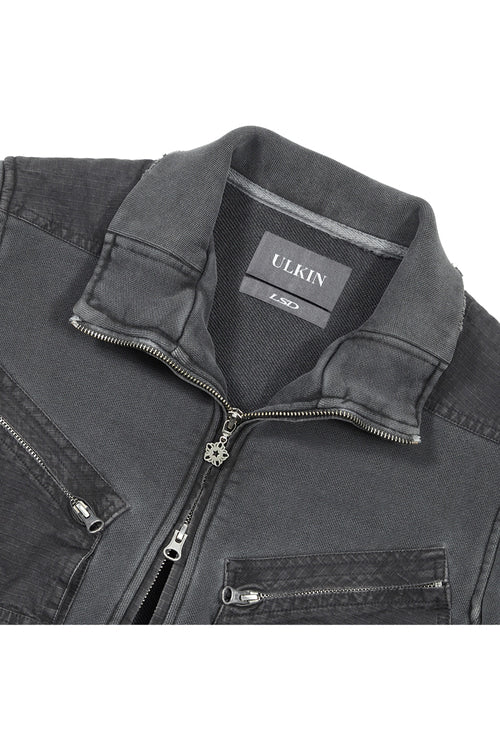 UL:KIN COTTON ZIP-UP CARGO JACKET CHARCOAL