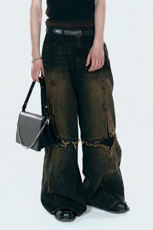 UL:KIN CROSS RAW EDGE DENIM PANTS BLACK