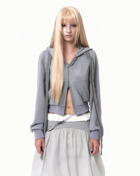 OJOS MUFFLER BOXER CROP HOODIE GREY