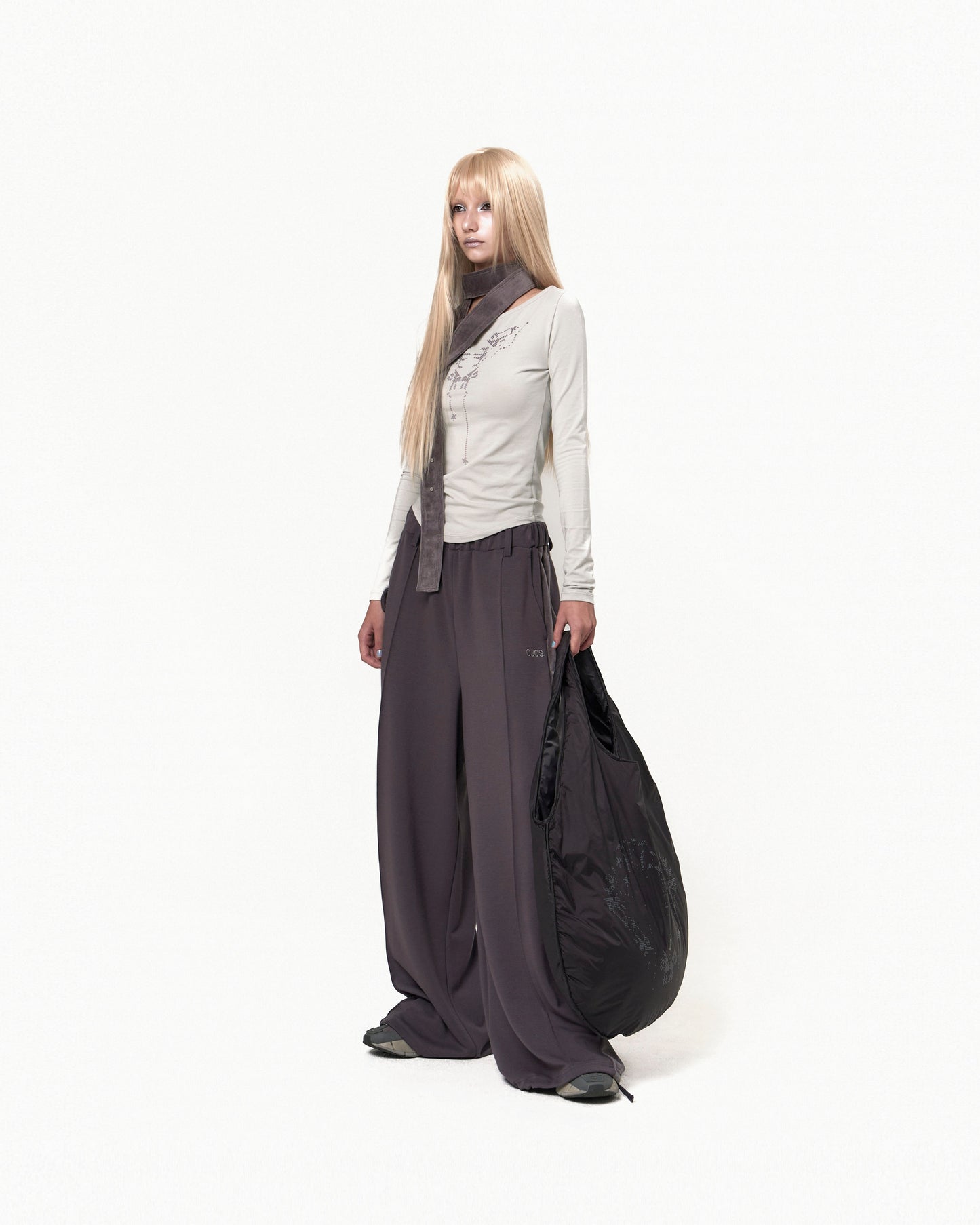 OJOS BELT WIDE SWEAT PANTS CHARCOAL