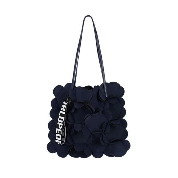 PEOPLE OF THE WORLD NEOPRENE FLOWER SHOULDER BAG BLACK