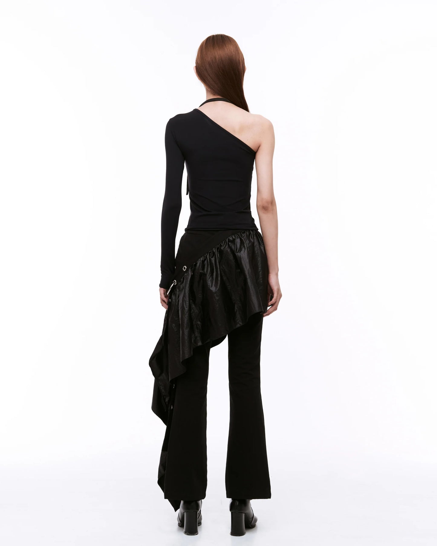 ARTSDEBASE DRAPING BOOT CUT PANTS BLACK